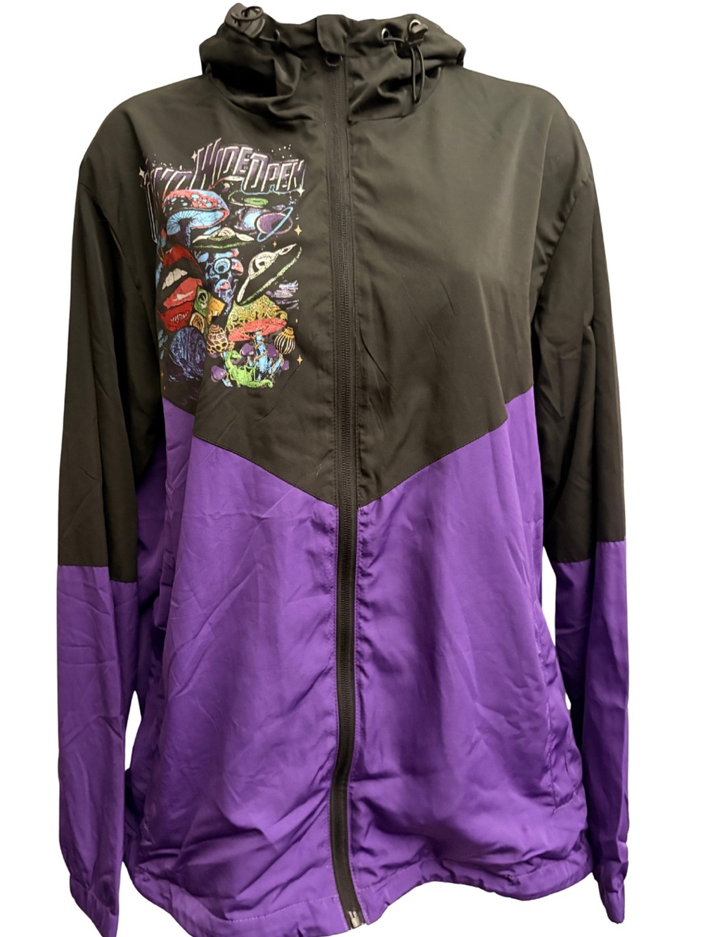Custom Windbreaker Hoodie Hippie Graphic Purple Retro Streetwear Oversized SZ S